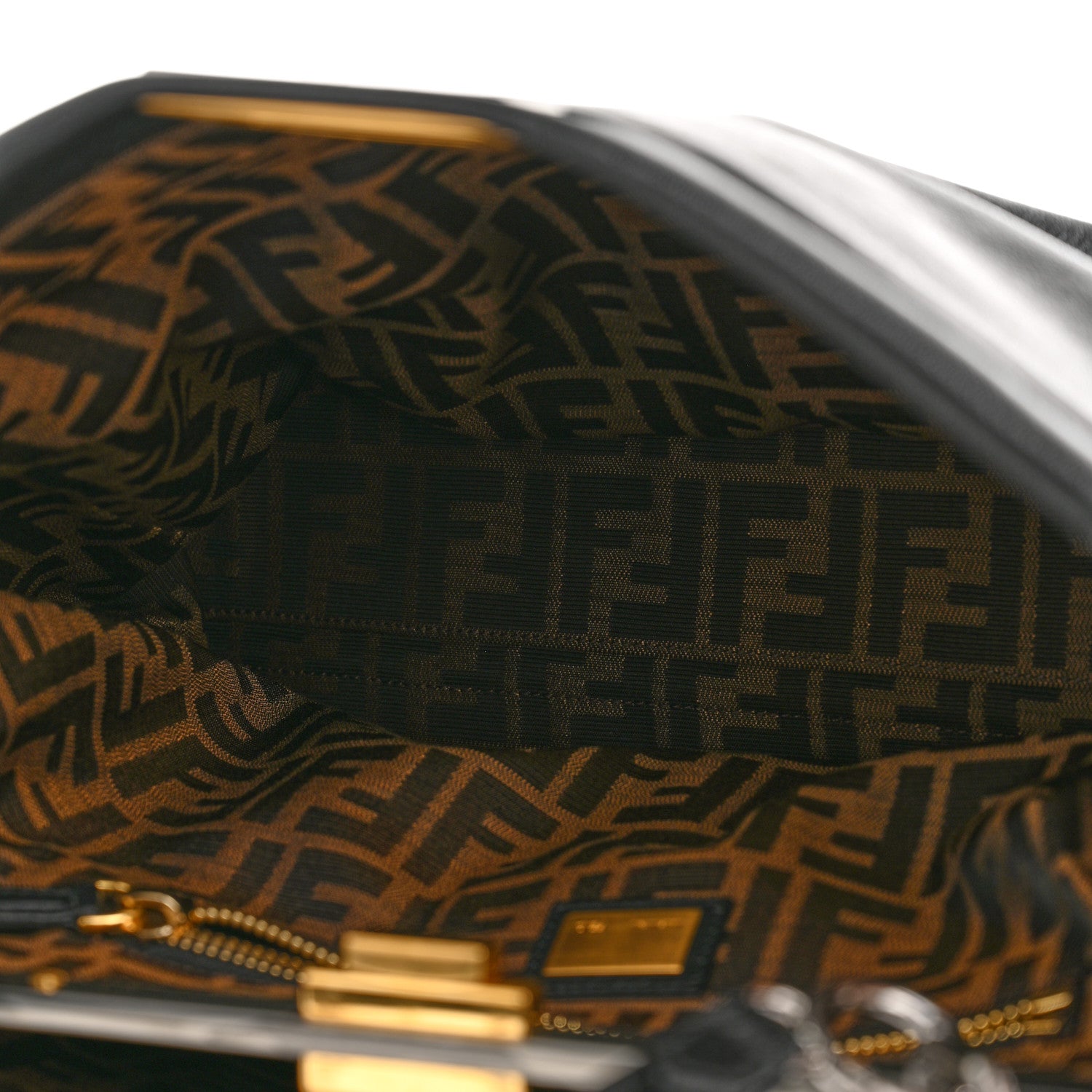 Fendi Goatskin Zucca Large Peekaboo Iconic Satchel Black Tobacco 5 of 13