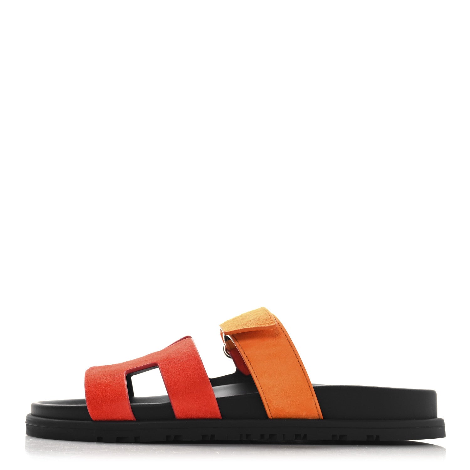 Hermes Suede Goatskin Womens Chypre Sandals 37.5 Rouge Ecarlate Sunset 1 of 10