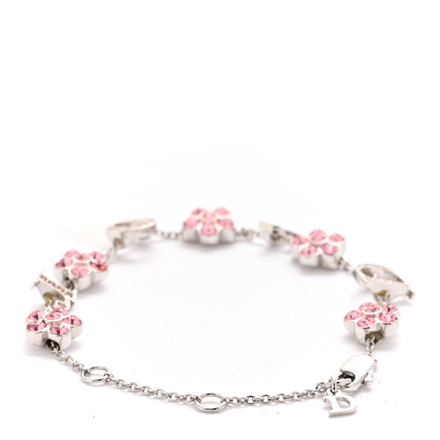 Christian Dior Crystal Flower Bracelet Silver Pink 3 of 5