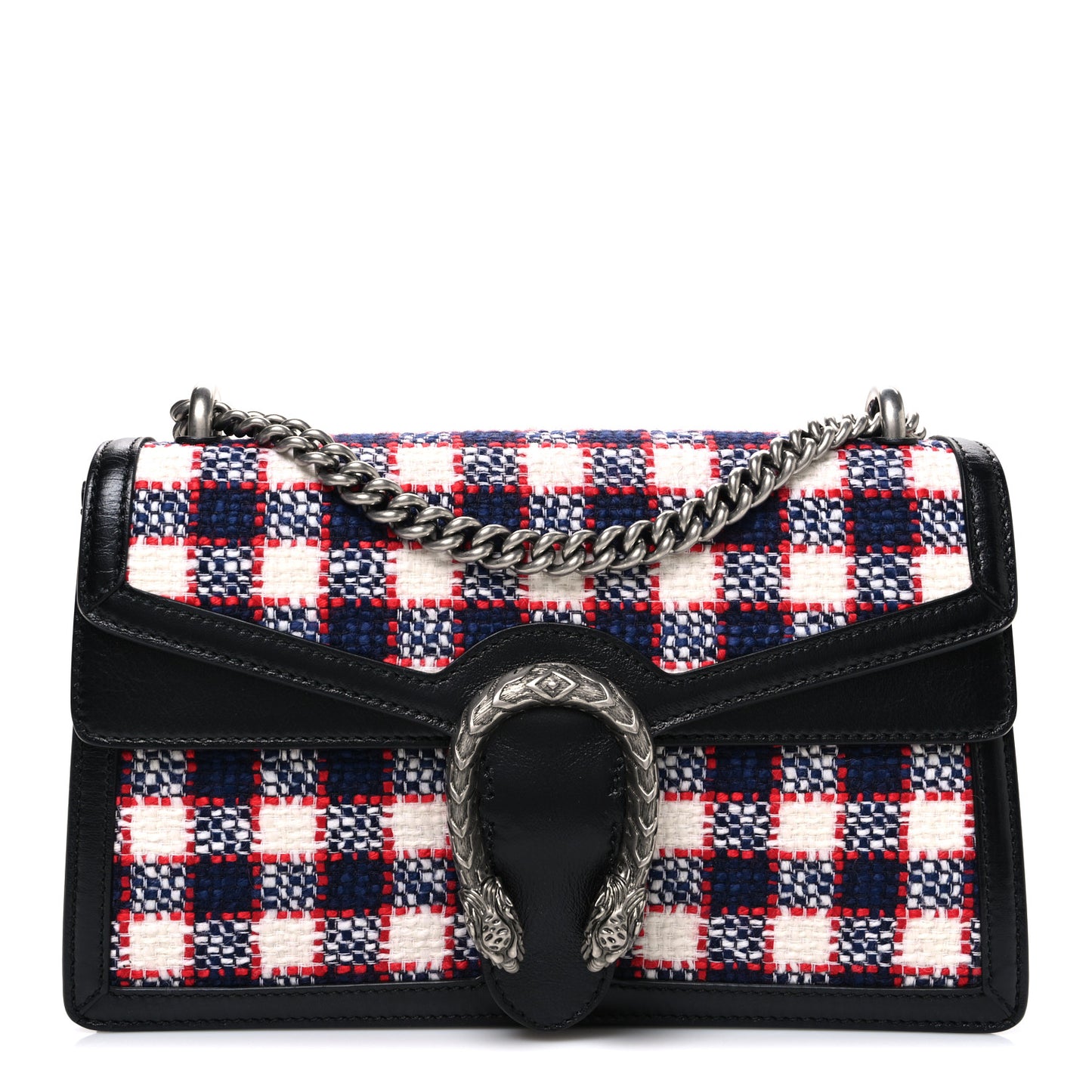 Vintage Tweed Check Small Dionysus Shoulder Bag White Hibiscus Red Marine