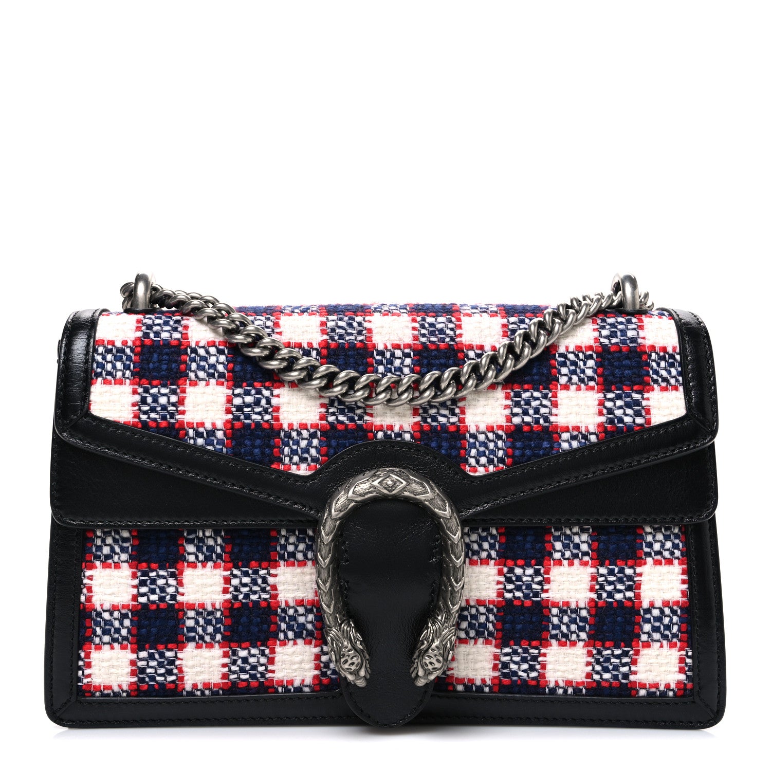 Gucci Vintage Tweed Check Small Dionysus Shoulder Bag White Hibiscus Red Marine 1 of 10