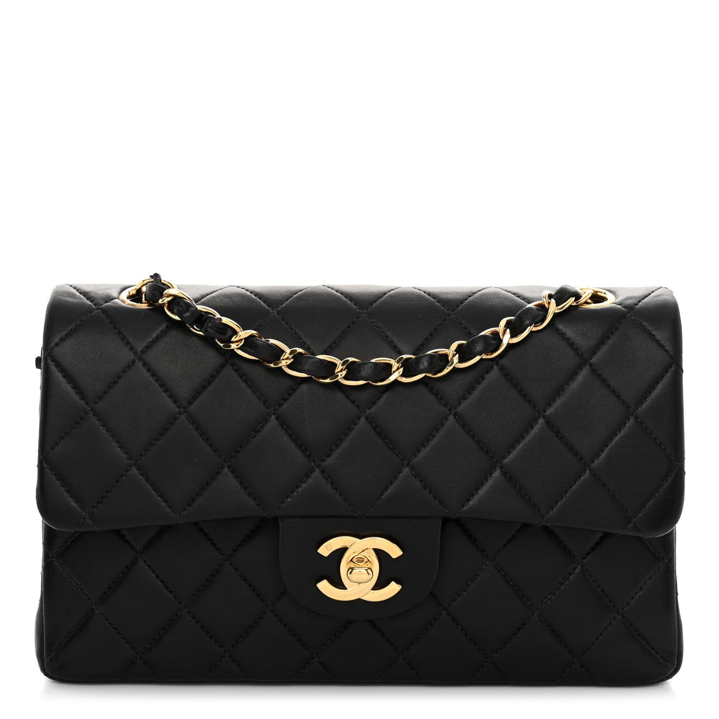 Lambskin Quilted Small Double Flap Black