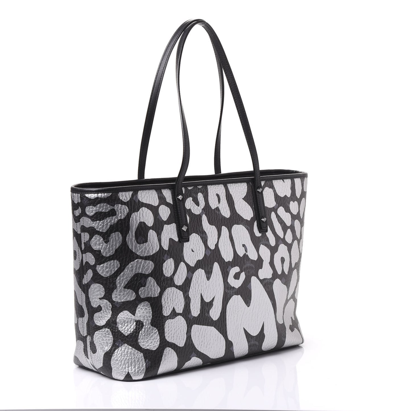 Visetos Metallic Leopard Print Medium Anya Shopper Tote Black