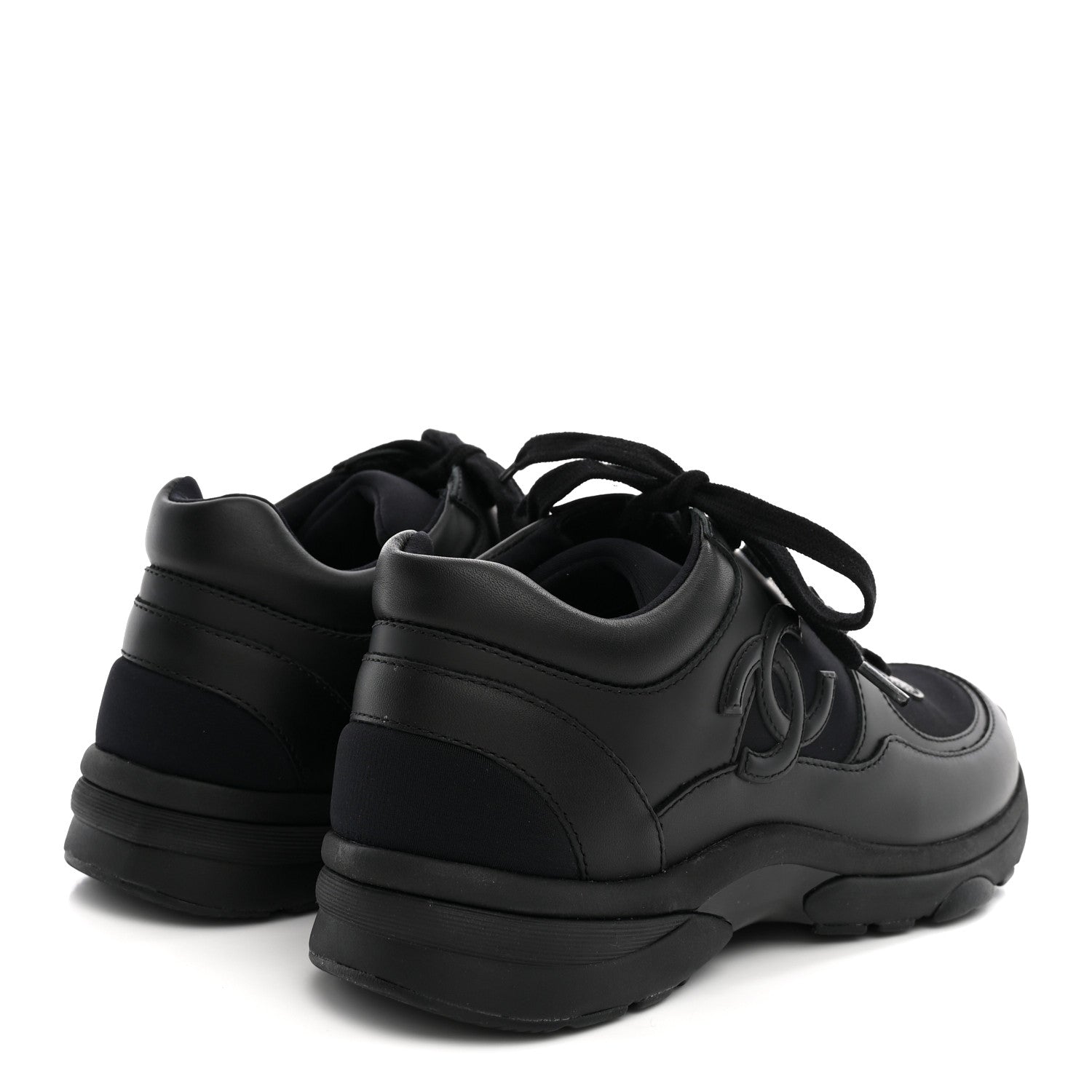 Chanel Lambskin Fabric CC Sneakers 37.5 Black 5 of 9