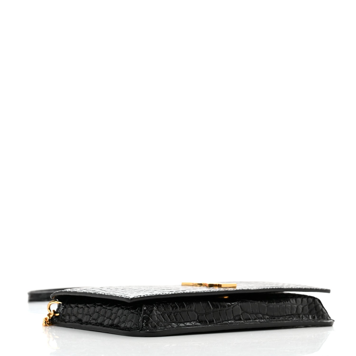 Saint Laurent Crocodile Embossed Monogram Phone Holder Crossbody Black 4 of 10