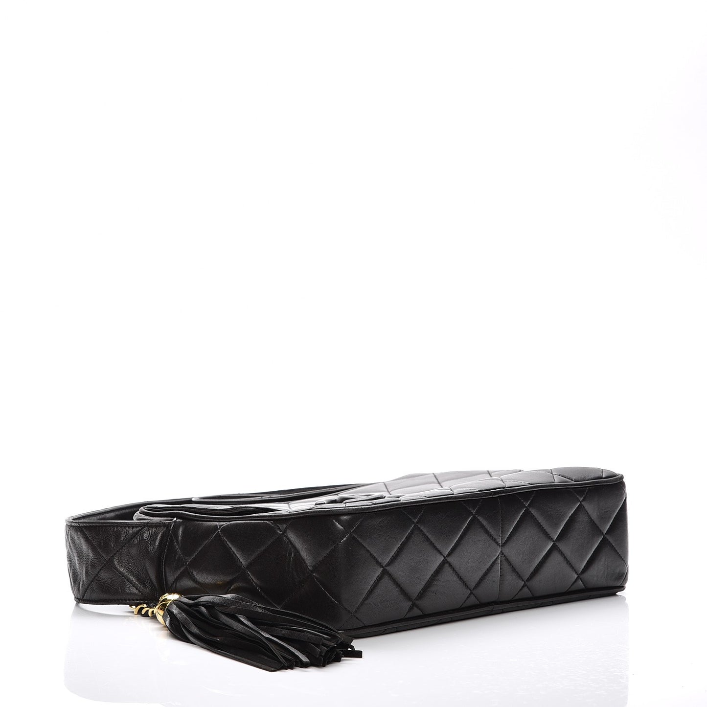 Lambskin Quilted Tassel Camera Case Black