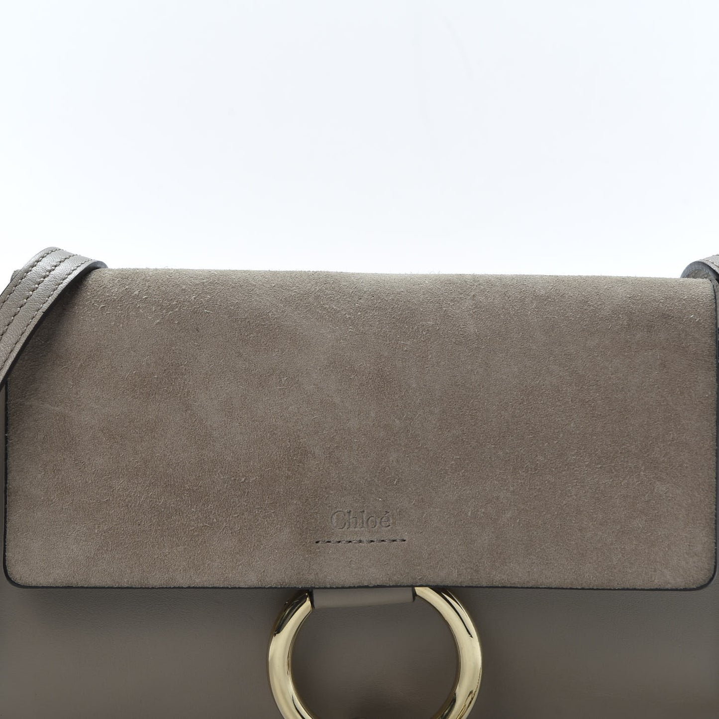 Suede Calfskin Small Faye Shoulder Bag Motty Grey