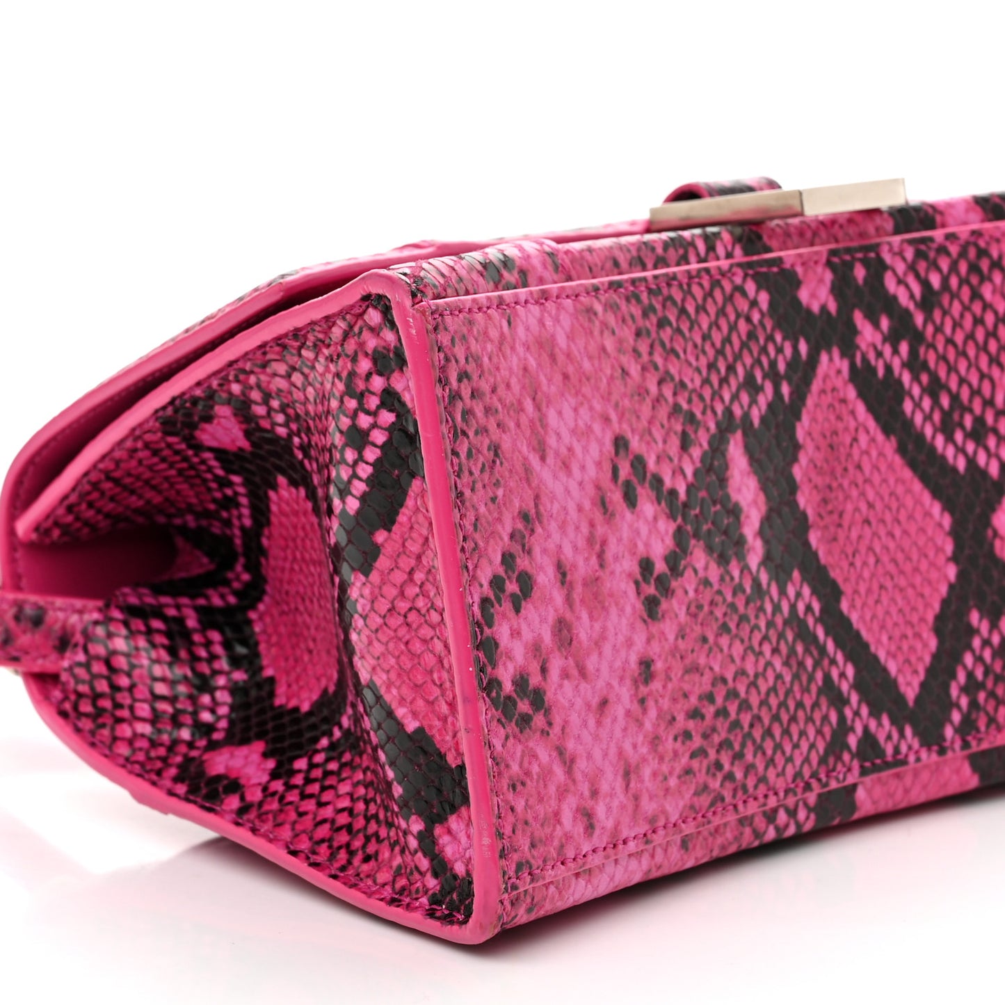 Shiny Calfskin Python Effect Small Hourglass Top Handle Bag Fuchsia Black