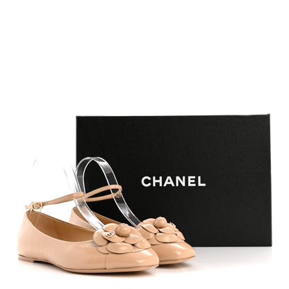 Chanel Shiny Calfskin Camellia Ankle Strap Ballerina Flats 36 Beige 10 of 10