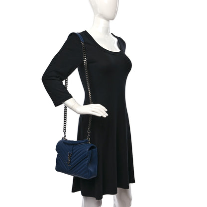 Saint Laurent Sheepskin Matelasse Chevron Monogram Medium College Bag Navy 2 of 13