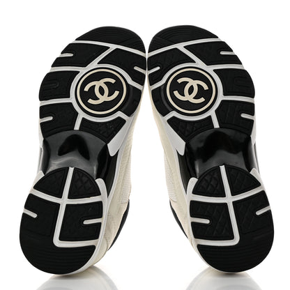 Chanel Mesh Suede Calfskin Grained Calfskin Womens CC Sneakers 38 White Black 5 of 8
