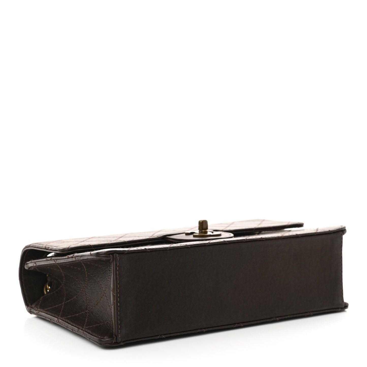 Lambskin Quilted Single Flap Dark Brown