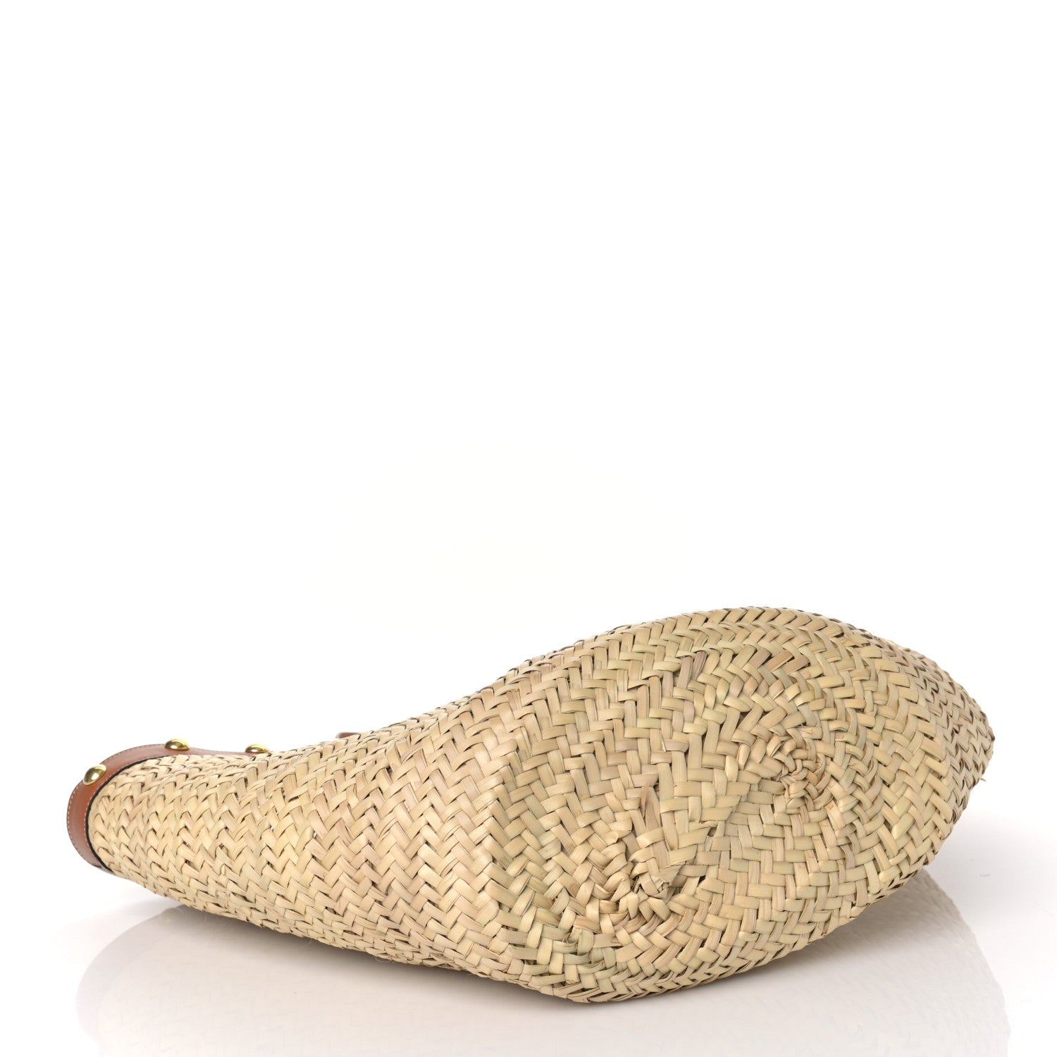 Celine Raffia Calfskin Studs Basket Shoulder Bag Tote Tan 4 of 9