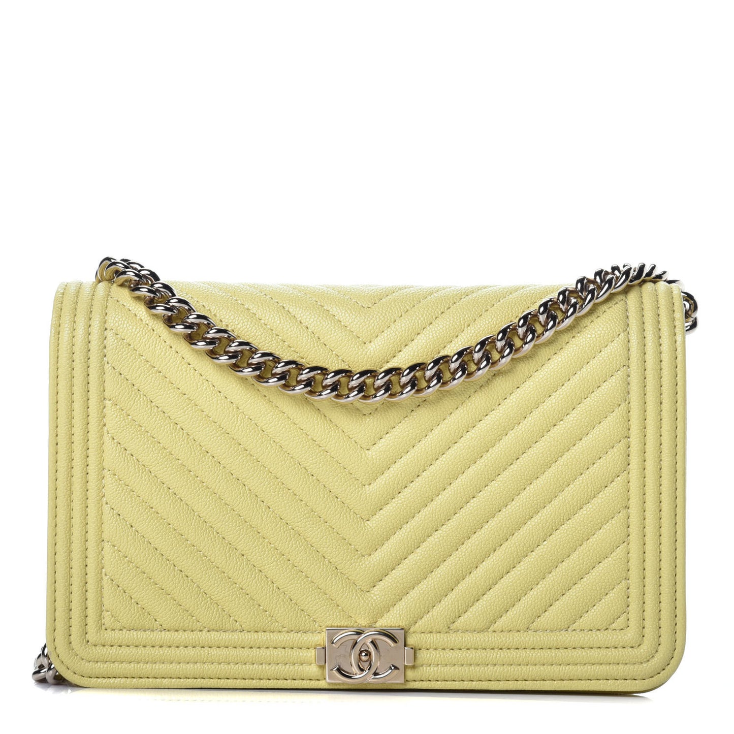 Caviar Chevron Quilted Boy Wallet On Chain WOC Yellow