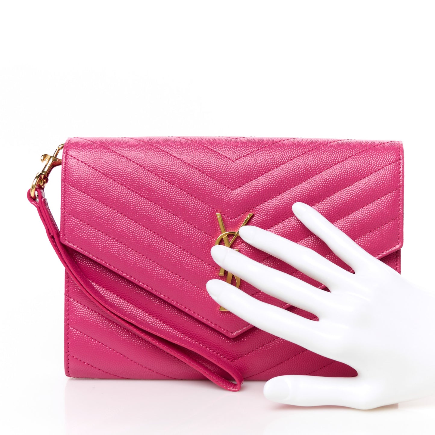 Grain De Poudre Matelasse Chevron Monogram Envelope Clutch Fuchsia