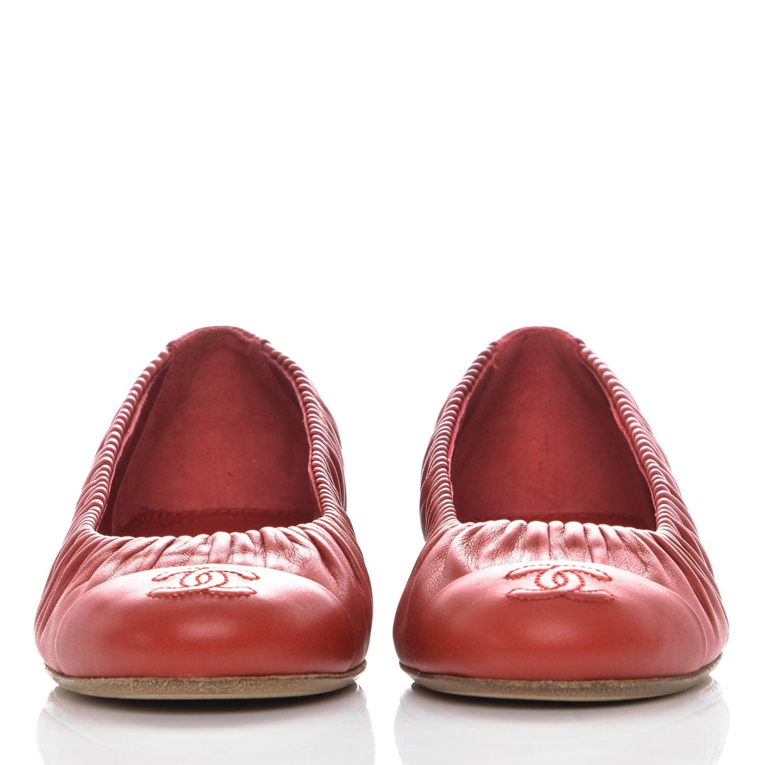 Chanel Lambskin Cap Toe Ballerina Flats 36.5 Red 3 of 8