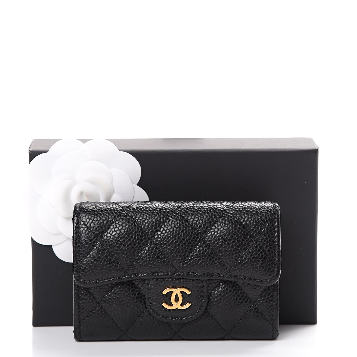 Caviar Quilted Flap Card Holder Black