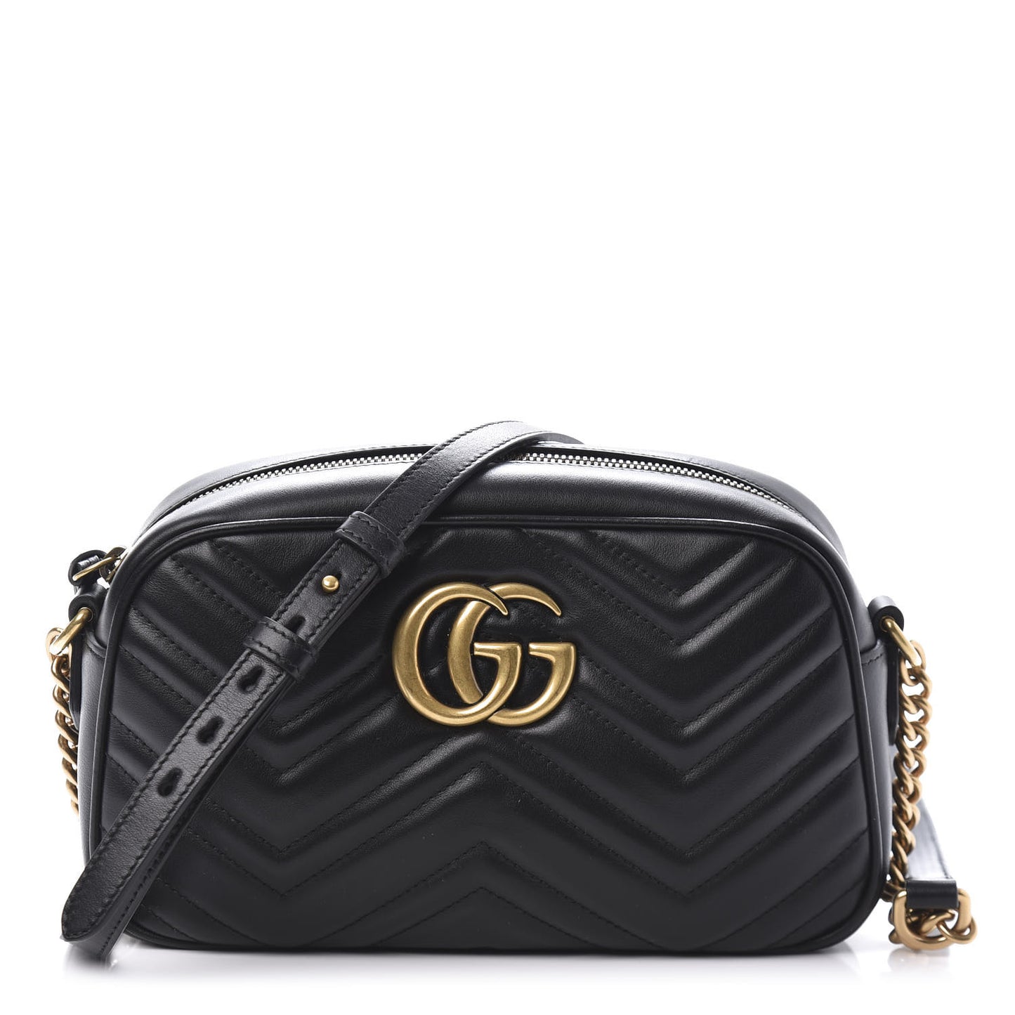 Calfskin Matelasse Small GG Marmont Chain Shoulder Bag Black