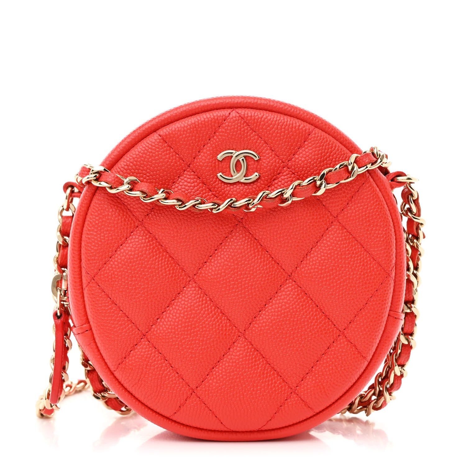 Chanel Caviar Quilted Round Clutch With Chain Red 1 of 10