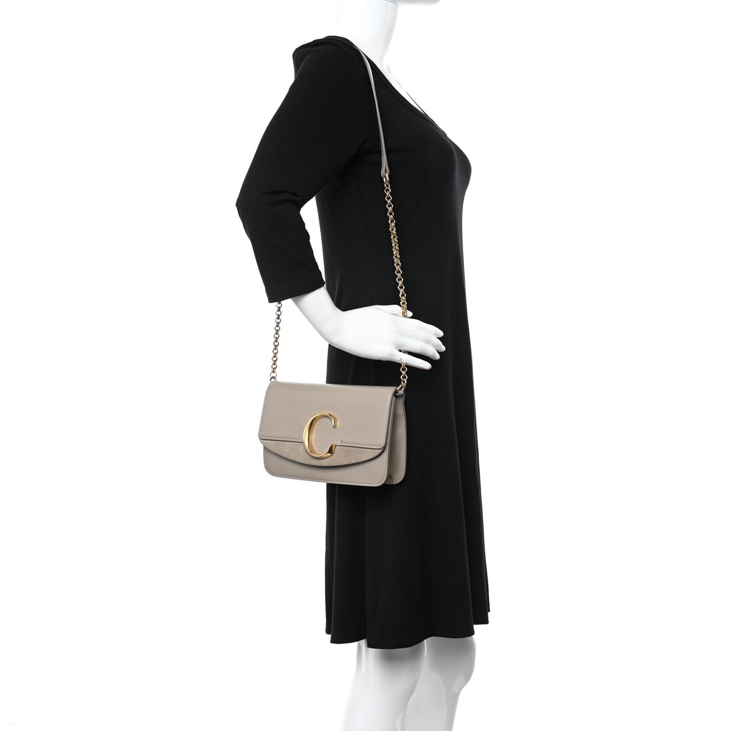 Calfskin Suede C Clutch With Chain Motty Grey