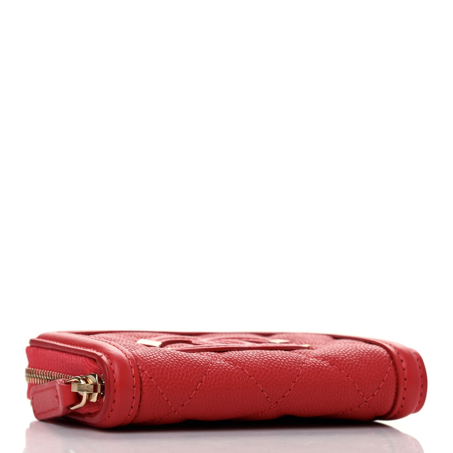 Caviar Quilted Filigree Zip Around Coin Purse Red