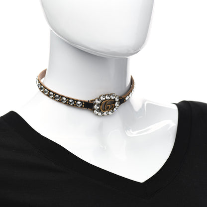 Gucci Calfskin Crystal Embellished Double G Choker Necklace Black 2 of 5
