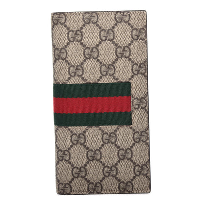 Gucci GG Supreme Monogram Selleria Calfskin Web New Web Long Wallet Beige Ebony Cocoa 1 of 7