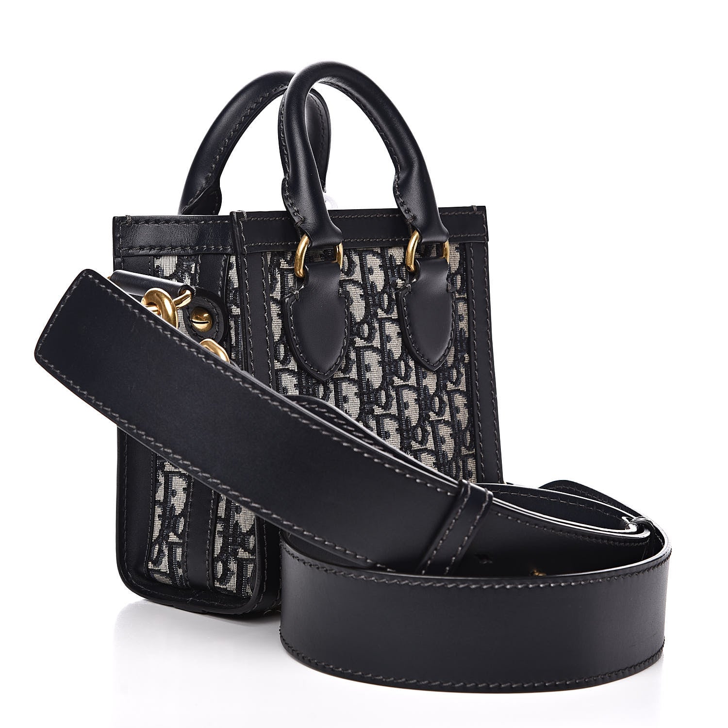 Christian Dior Oblique Mini Tote Bag Blue 3 of 12