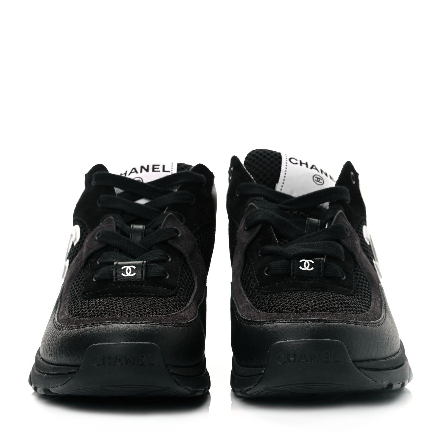 Chanel Mesh Suede Grained Calfskin Womens CC Sneakers 37 Black White 2 of 8