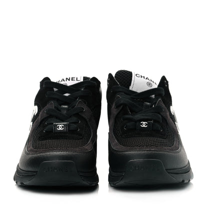 Chanel Mesh Suede Grained Calfskin Womens CC Sneakers 37 Black White 2 of 8