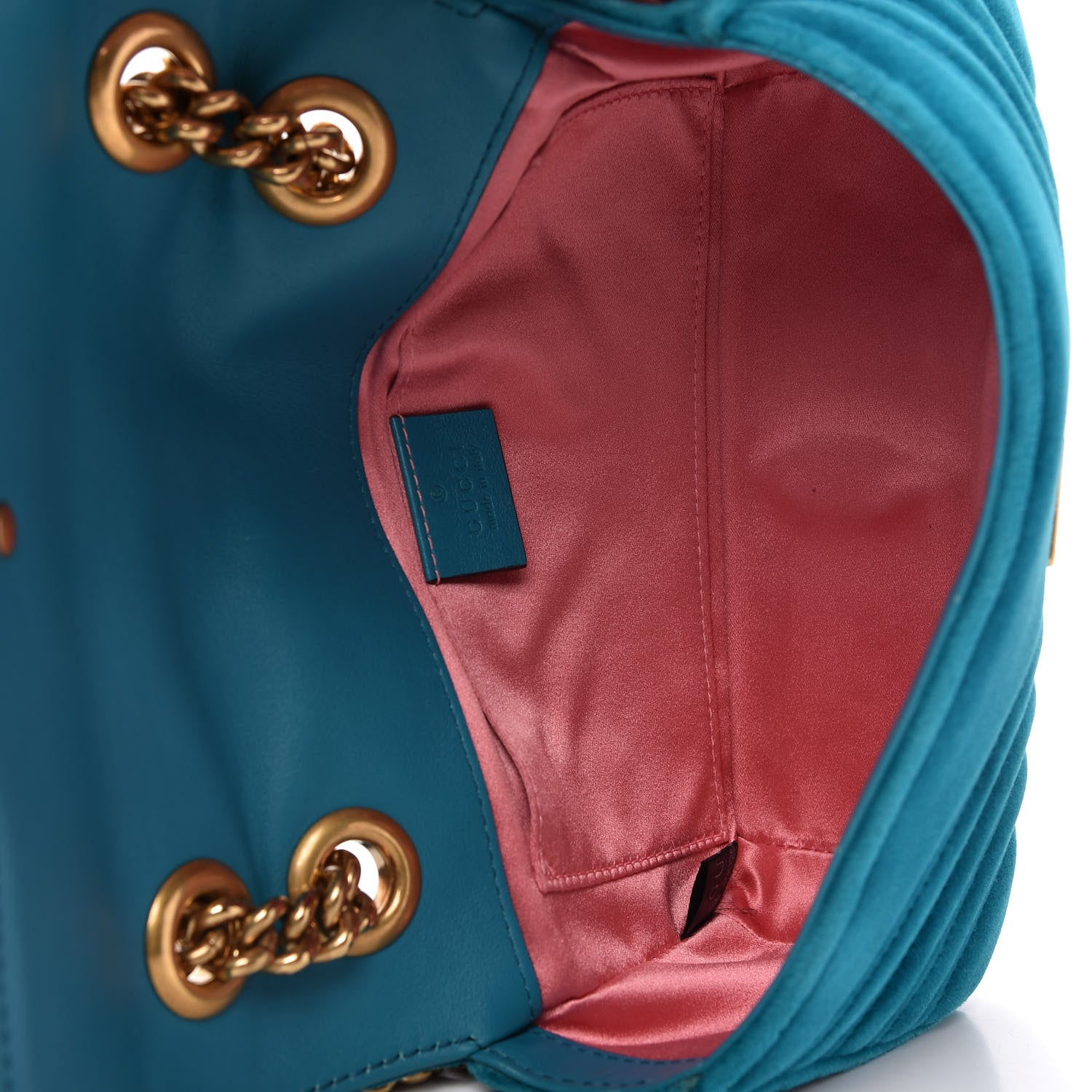 Gucci Velvet Matelasse Mini GG Marmont Shoulder Bag Pavone Cyan 6 of 11