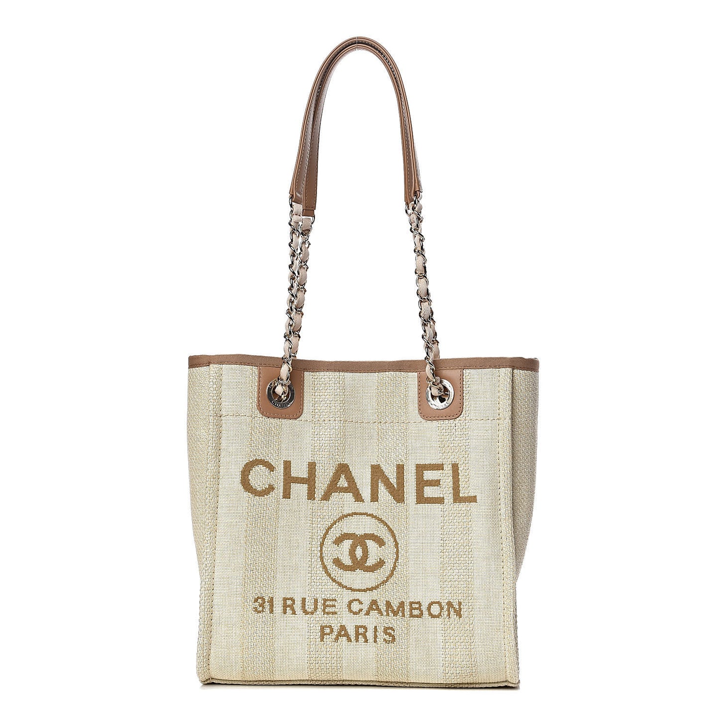 Straw Raffia Calfskin Striped Mini Deauville Tote Beige