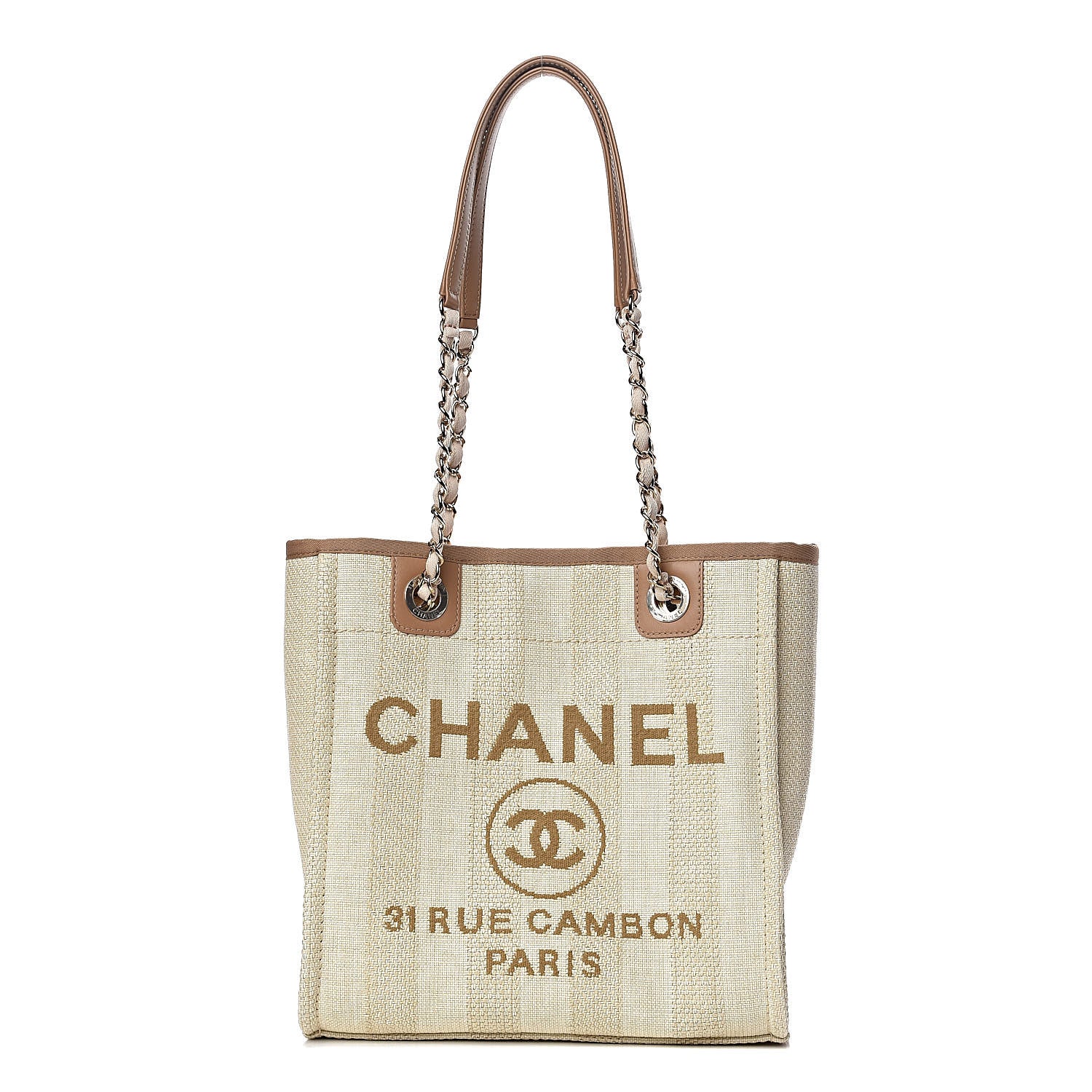 Chanel Straw Raffia Calfskin Striped Mini Deauville Tote Beige 1 of 11