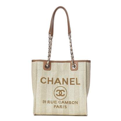 Chanel Straw Raffia Calfskin Striped Mini Deauville Tote Beige 1 of 11