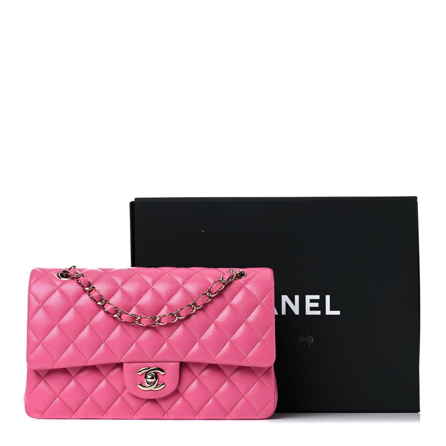 Caviar Quilted Medium Double Flap Dark Pink