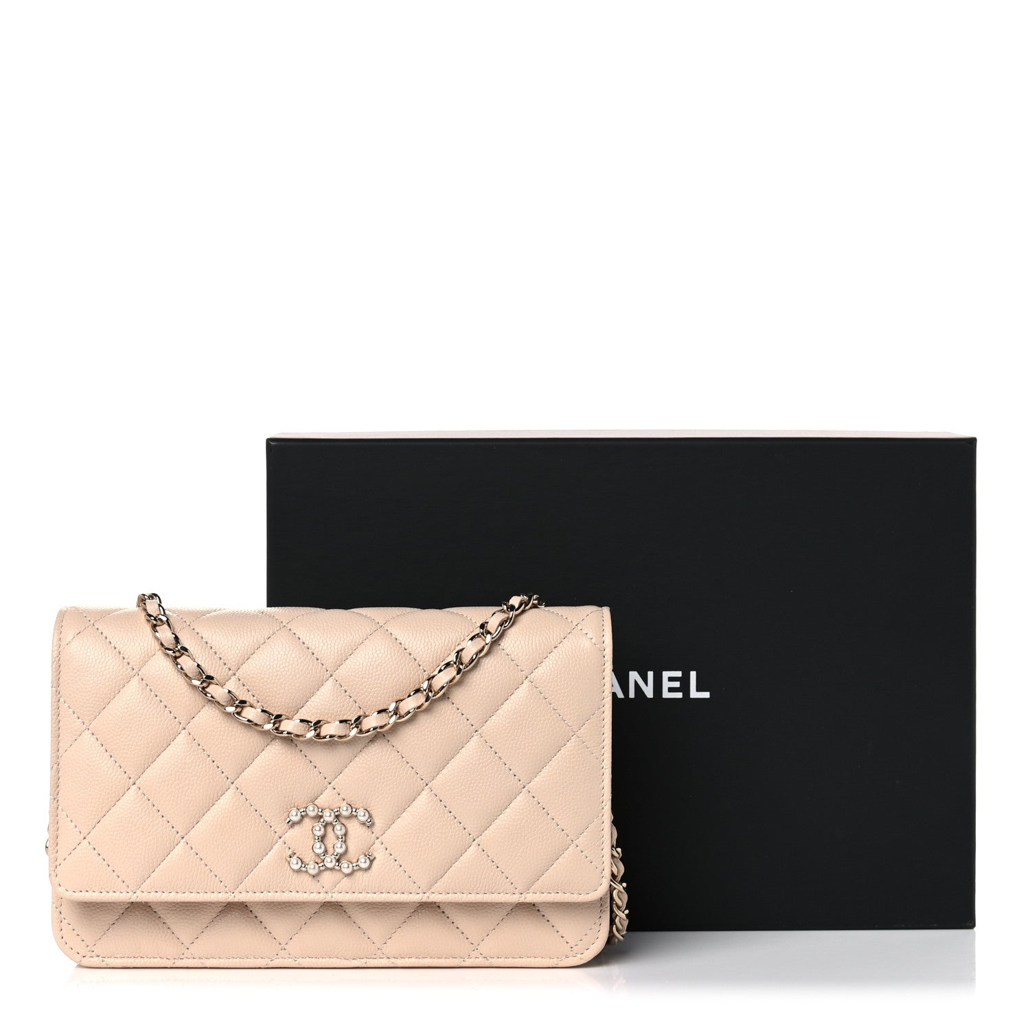 Chanel Caviar Quilted Coco Candy Wallet On Chain WOC Beige 12 of 12