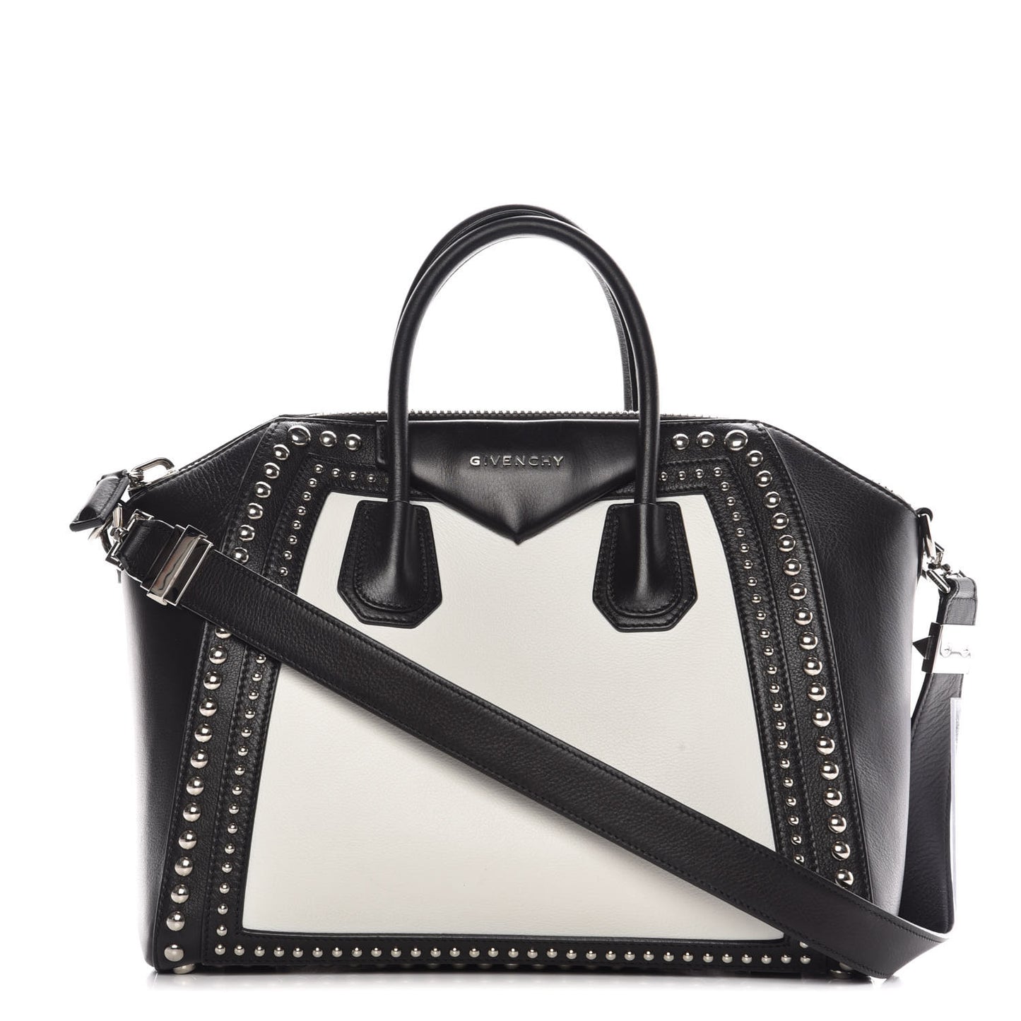 Calfskin Medium Studded Bi-Color Antigona Black White