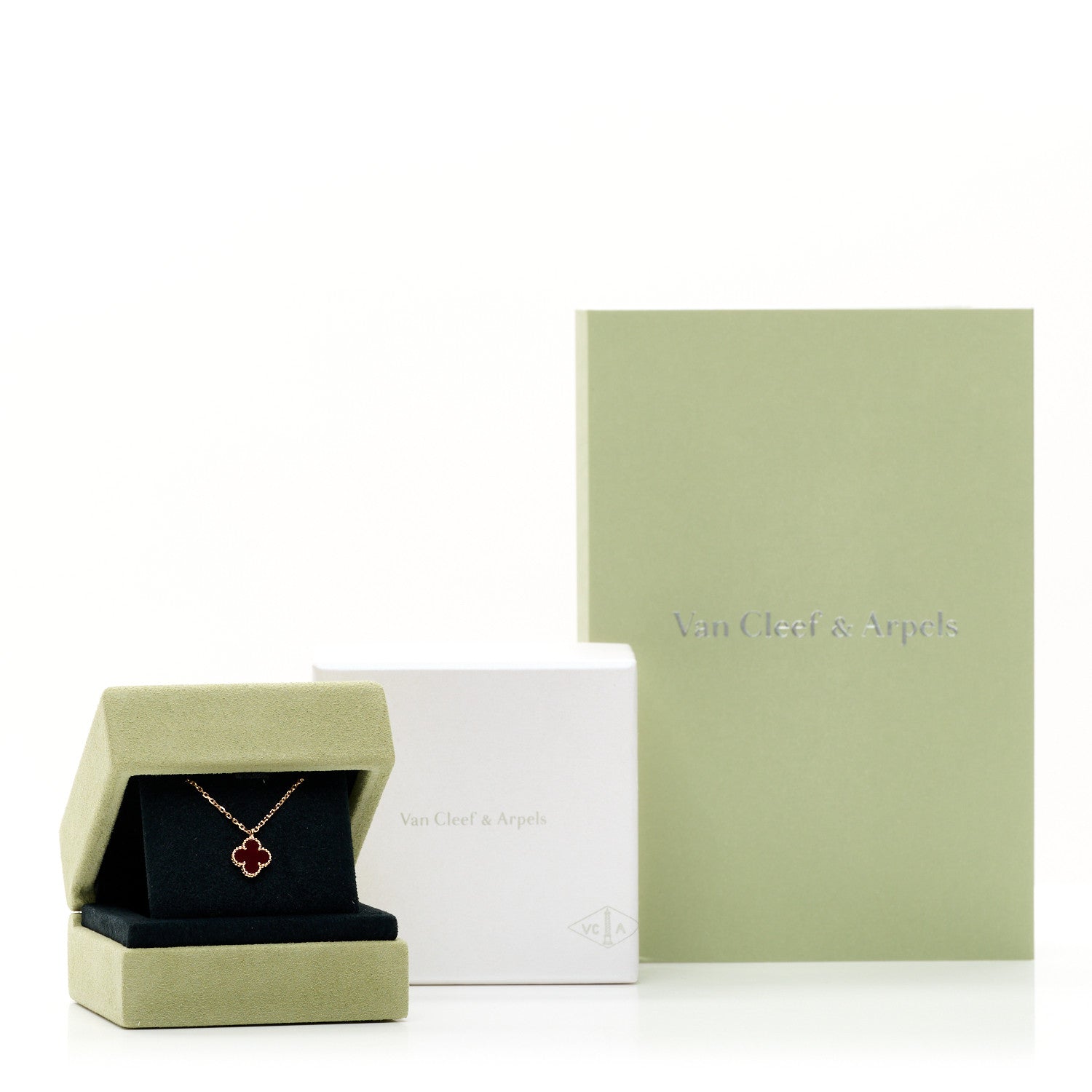 Van Cleef & Arpels 18K Rose Gold Carnelian Sweet Alhambra Pendant Necklace 5 of 5