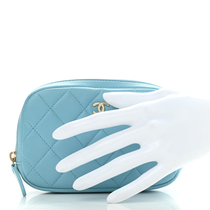 Chanel Lambskin Quilted Small Curvy Pouch Cosmetic Case Light Blue 2 of 7
