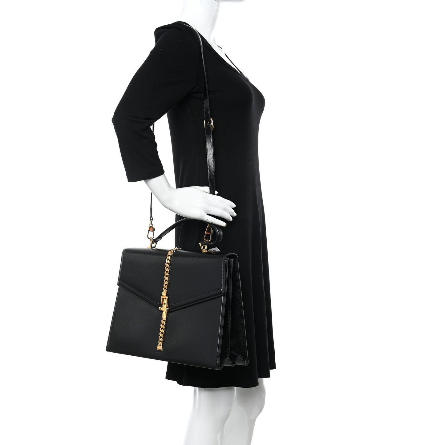 Textured Calfskin Medium Sylvie 1969 Top Handle Bag Black