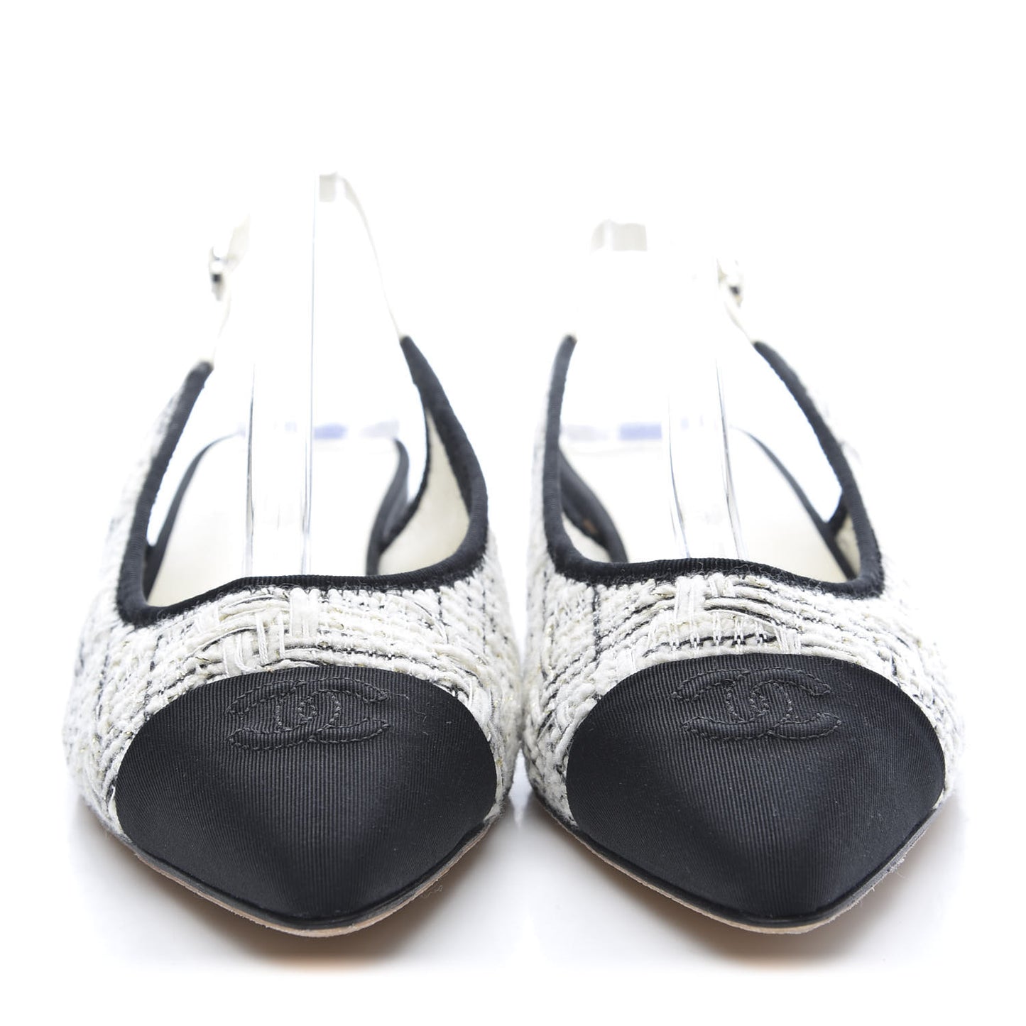 Tweed Cap Toe CC Slingback Flat 38 White Black