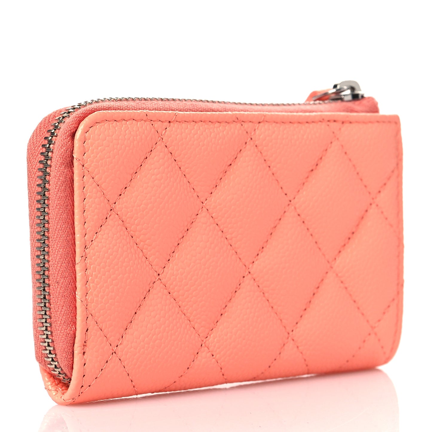 Caviar Quilted Zipped Key Holder Case Coral