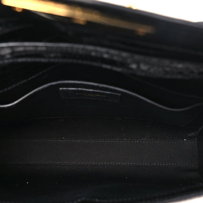 Saint Laurent Shiny Calfskin Crocodile Embossed Small Manhattan Baguette Black 4 of 9
