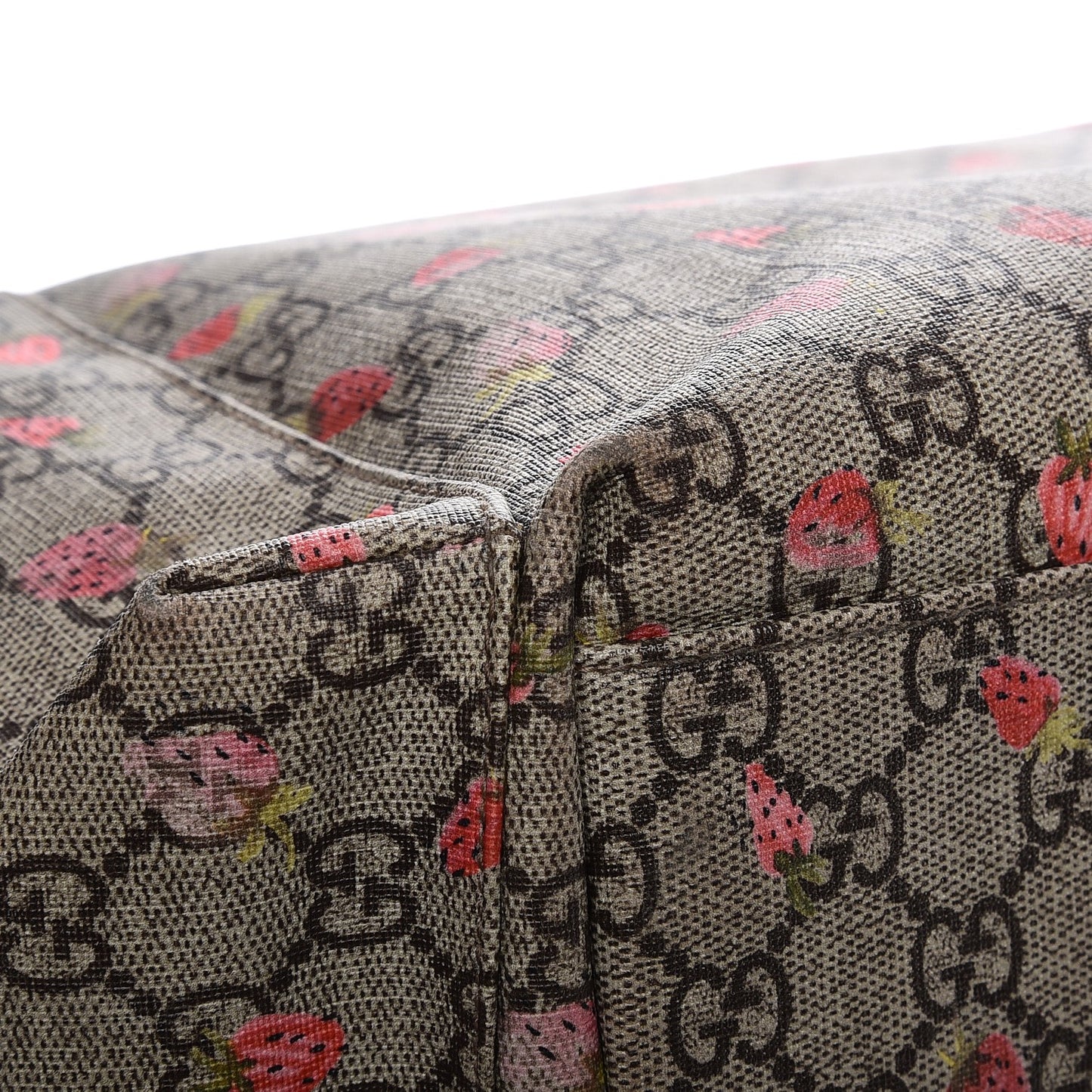 GG Supreme Monogram Strawberry Messenger Diaper Bag Beige