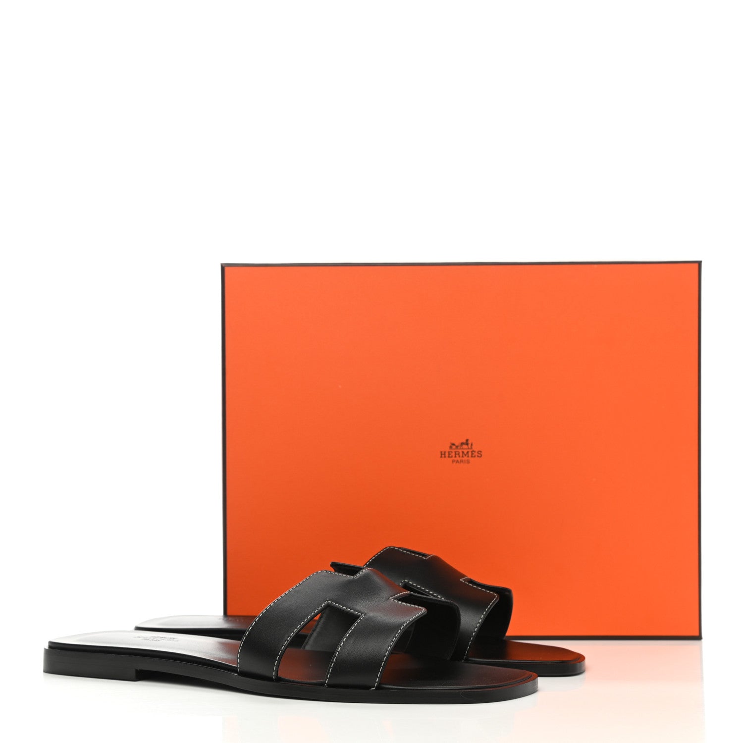 Hermes Box Calfskin Oran Sandals 40.5 Black 10 of 10