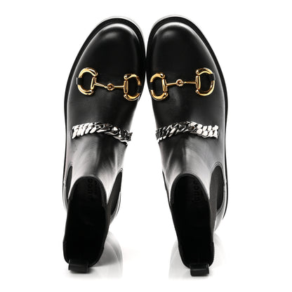 Gucci Flores Calfskin Horsebit Chain Ankle Boots 39 Black 2 of 10
