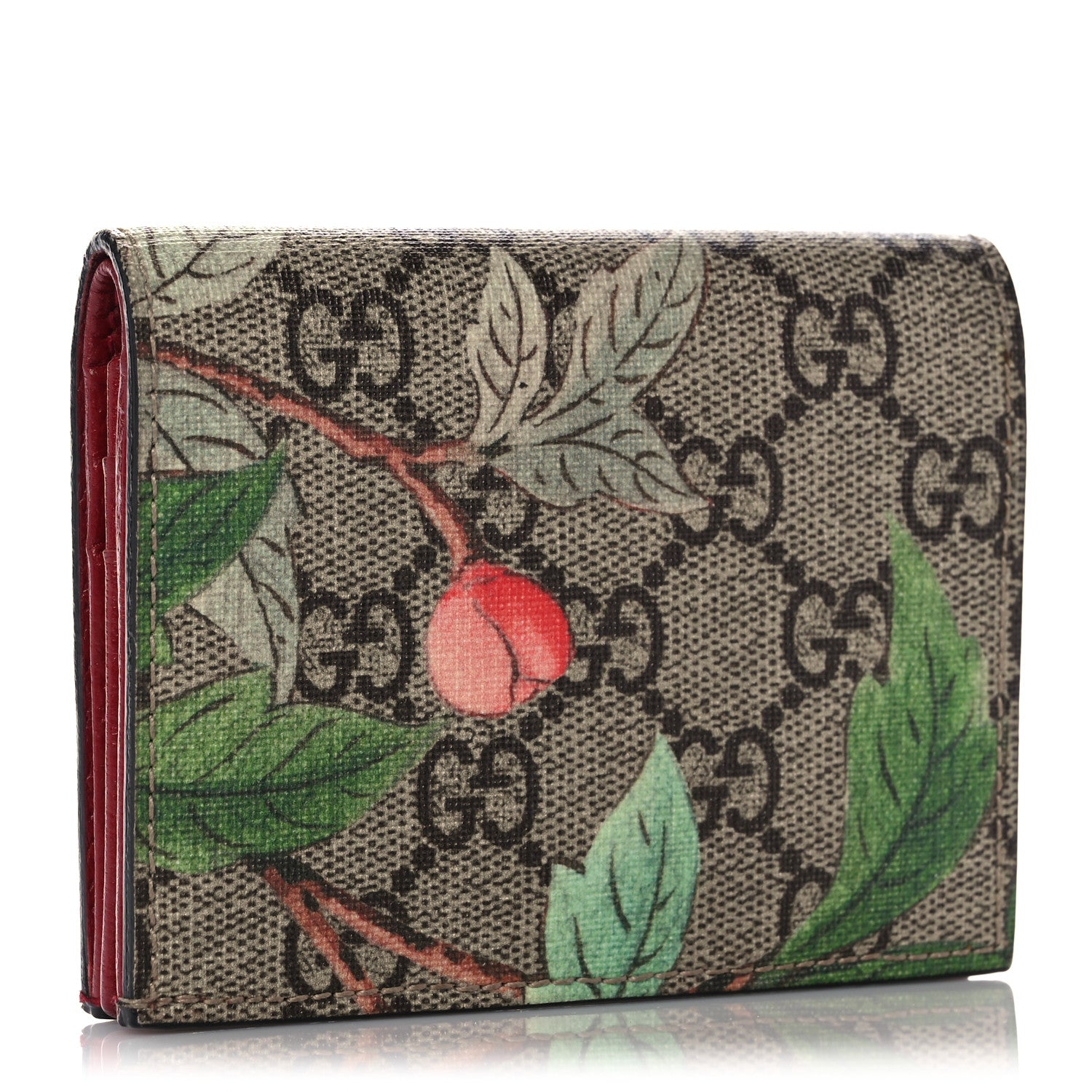 Gucci GG Supreme Monogram Tian Card Case Beige Multicolor Red 3 of 8