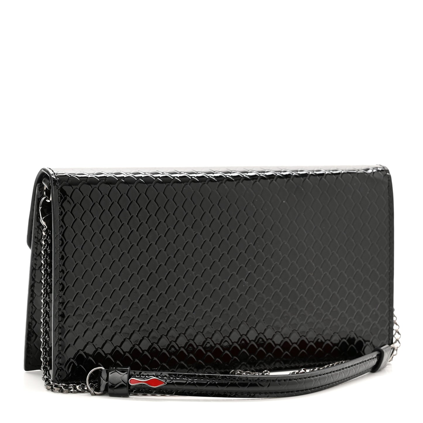 Patent Embossed Python Loubi54 Crossbody Clutch Black