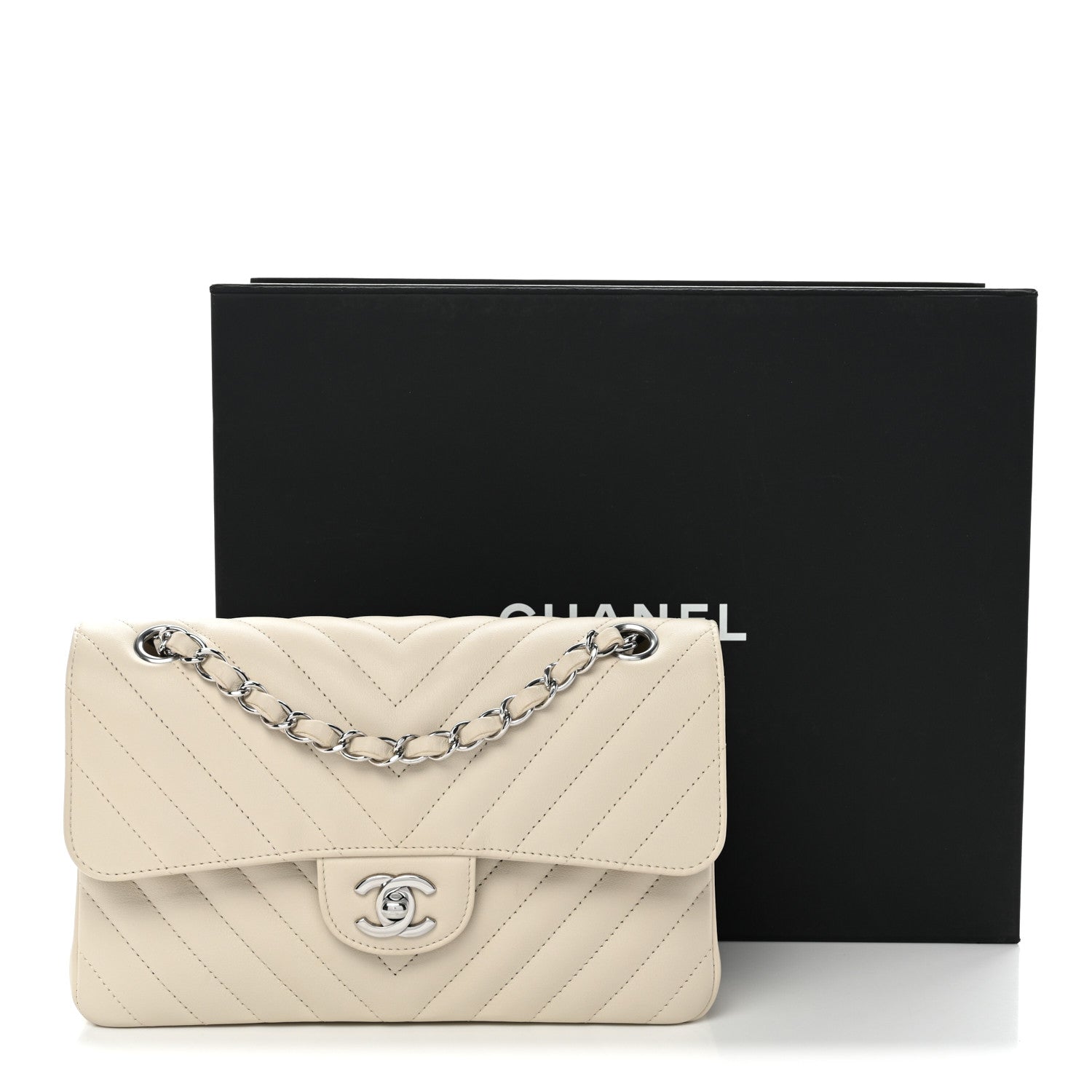 Chanel Calfskin Chevron Quilted Small Double Flap Ivory 12 of 12