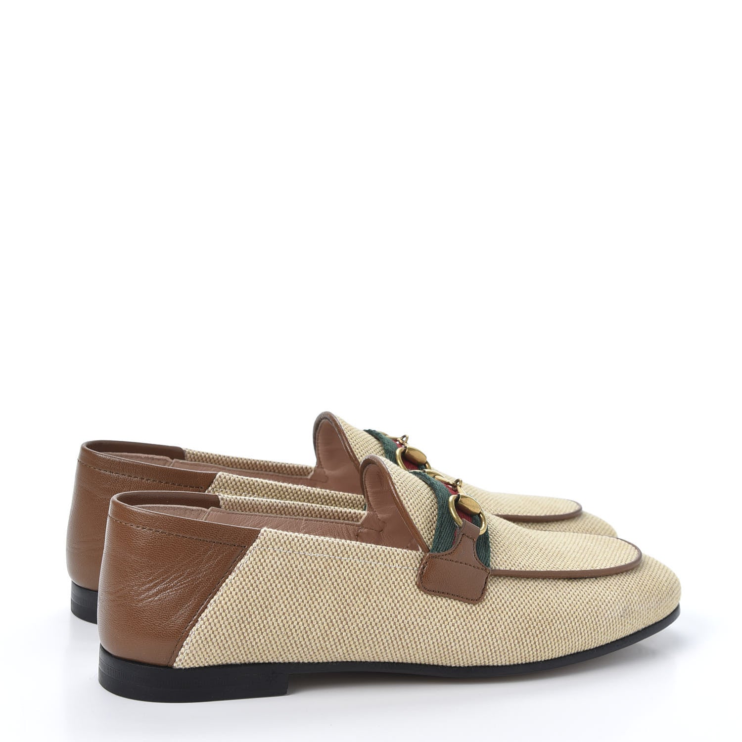Gucci Canvas Malaga Kid Web Womens Horsebit Brixton Loafers 36 Sand Light Cuir 4 of 10